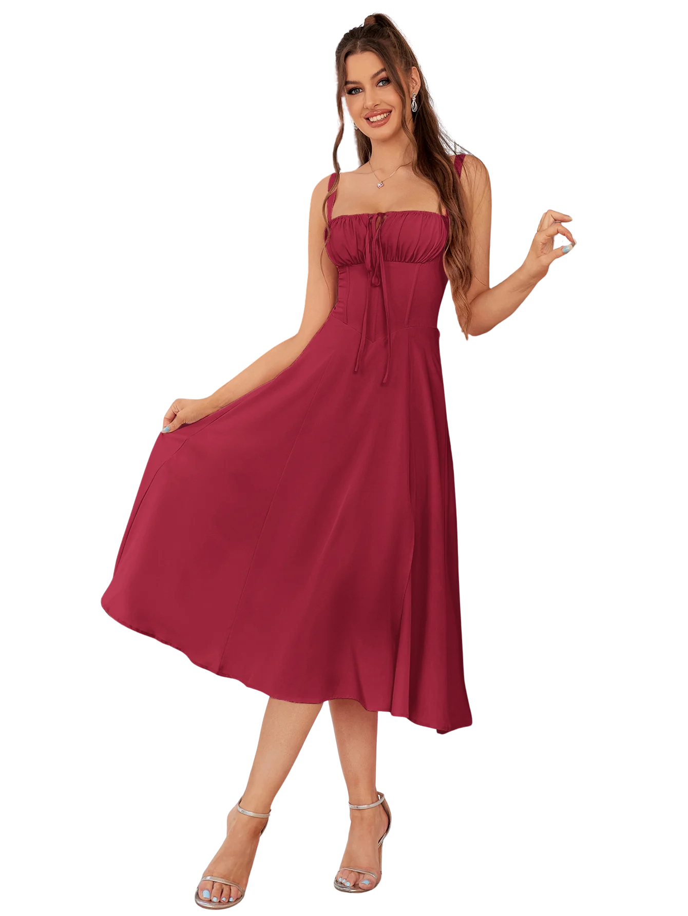Amelia™ Ruched Bust Split Thigh Midi Dress