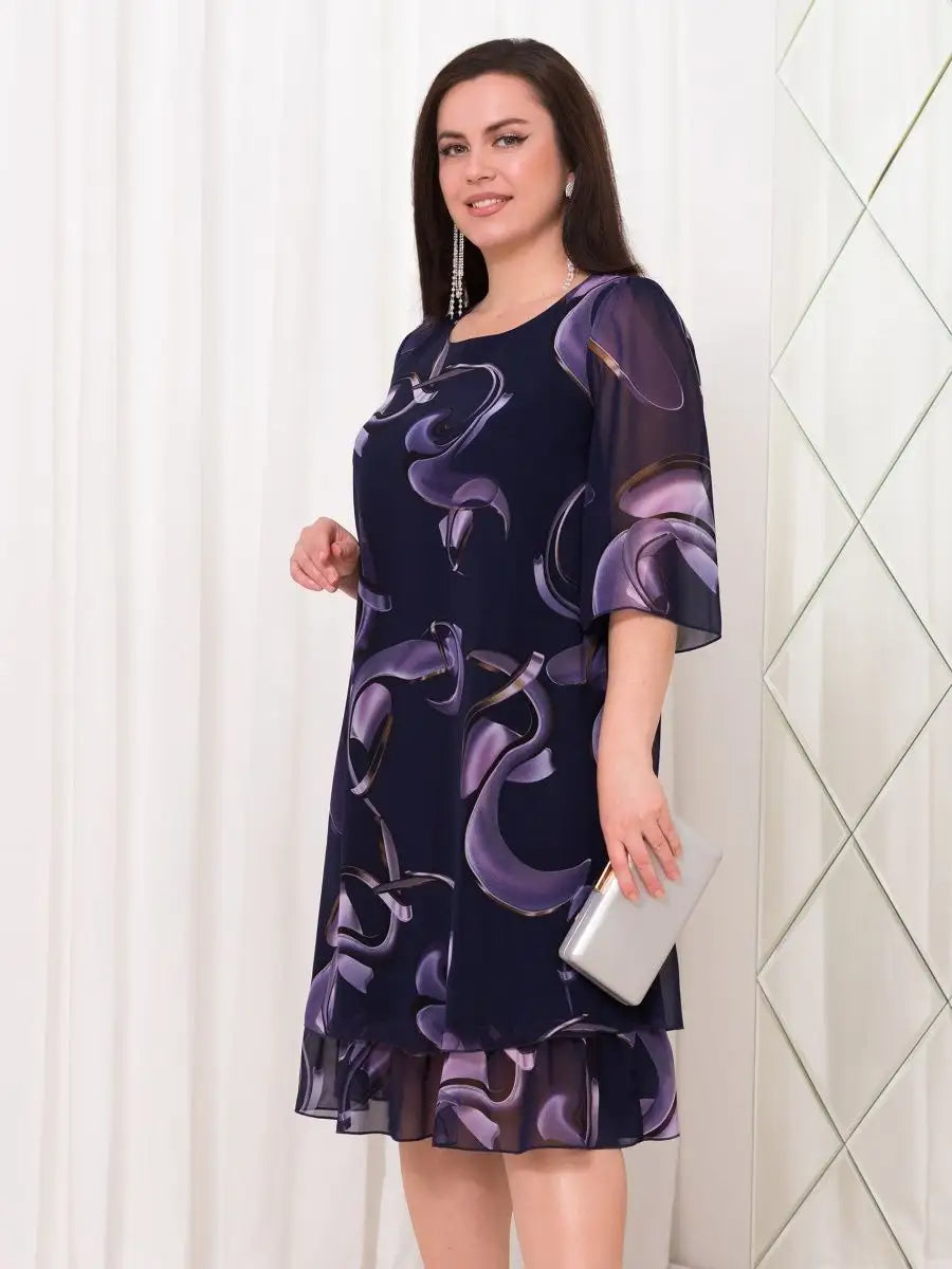 Evelyn™ Midnight Swirl Chiffon Midi Dress