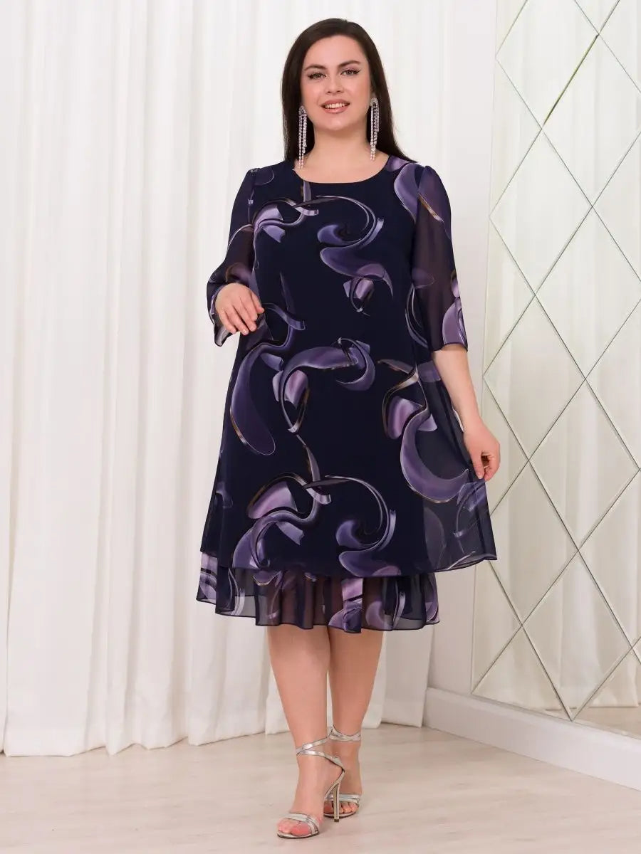 Evelyn™ Midnight Swirl Chiffon Midi Dress