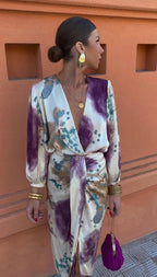 Cecilia™ Elegant Floral Wrap Midi Dress