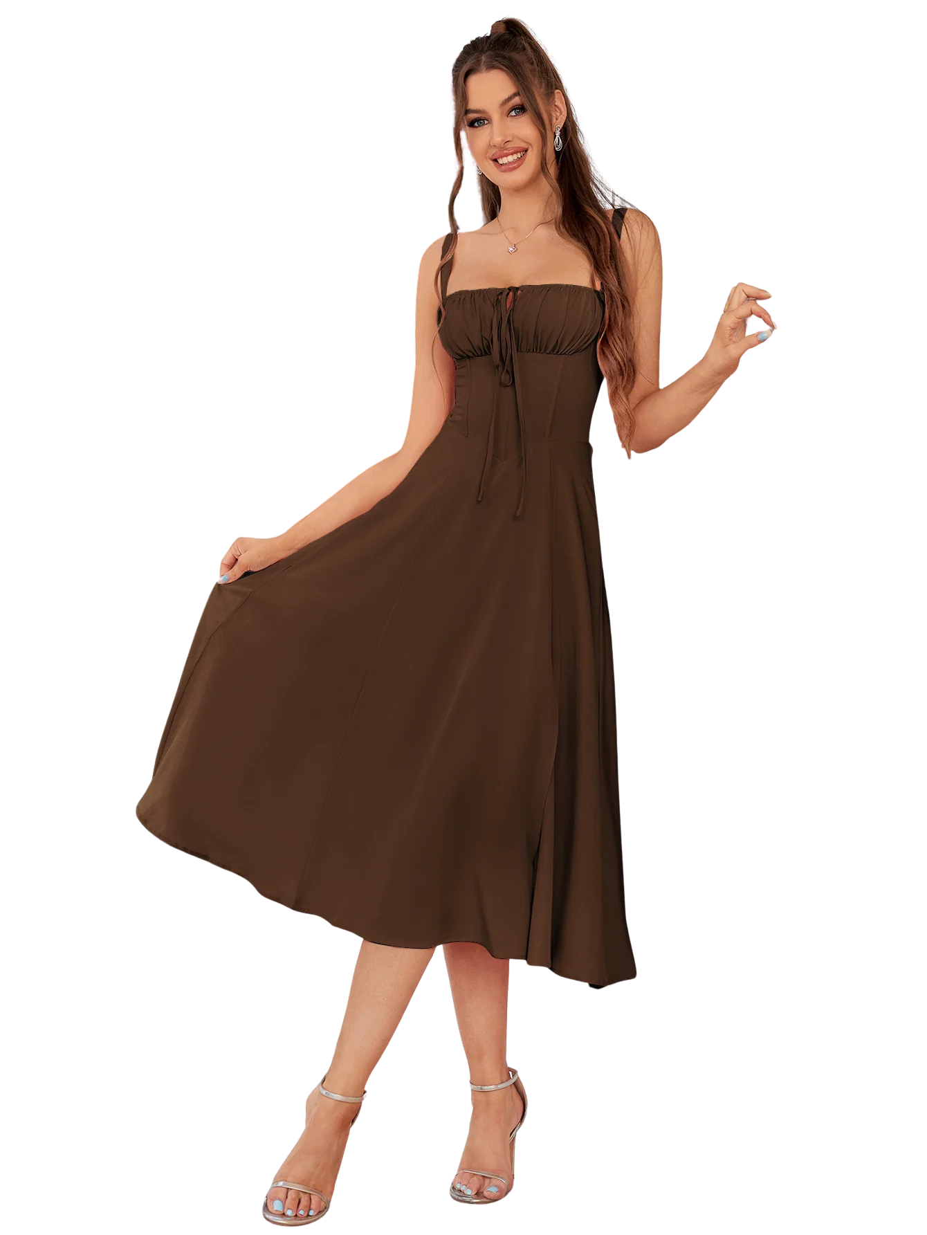 Amelia™ Ruched Bust Split Thigh Midi Dress