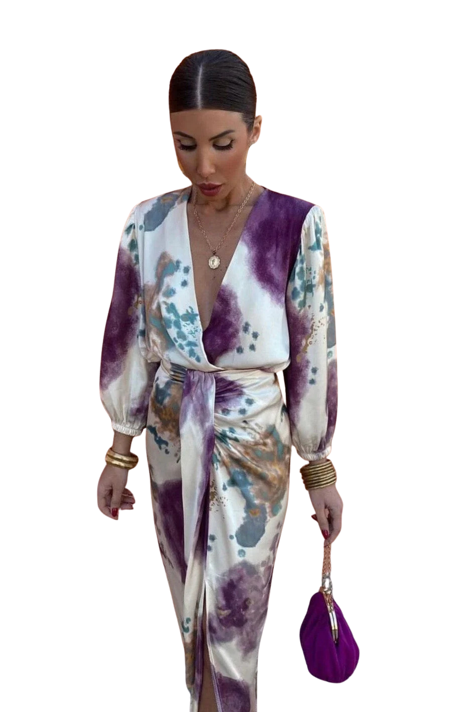 Cecilia™ Elegant Floral Wrap Midi Dress