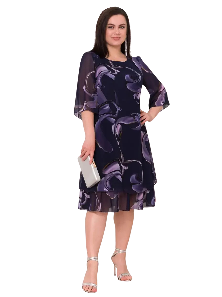 Evelyn™ Midnight Swirl Chiffon Midi Dress