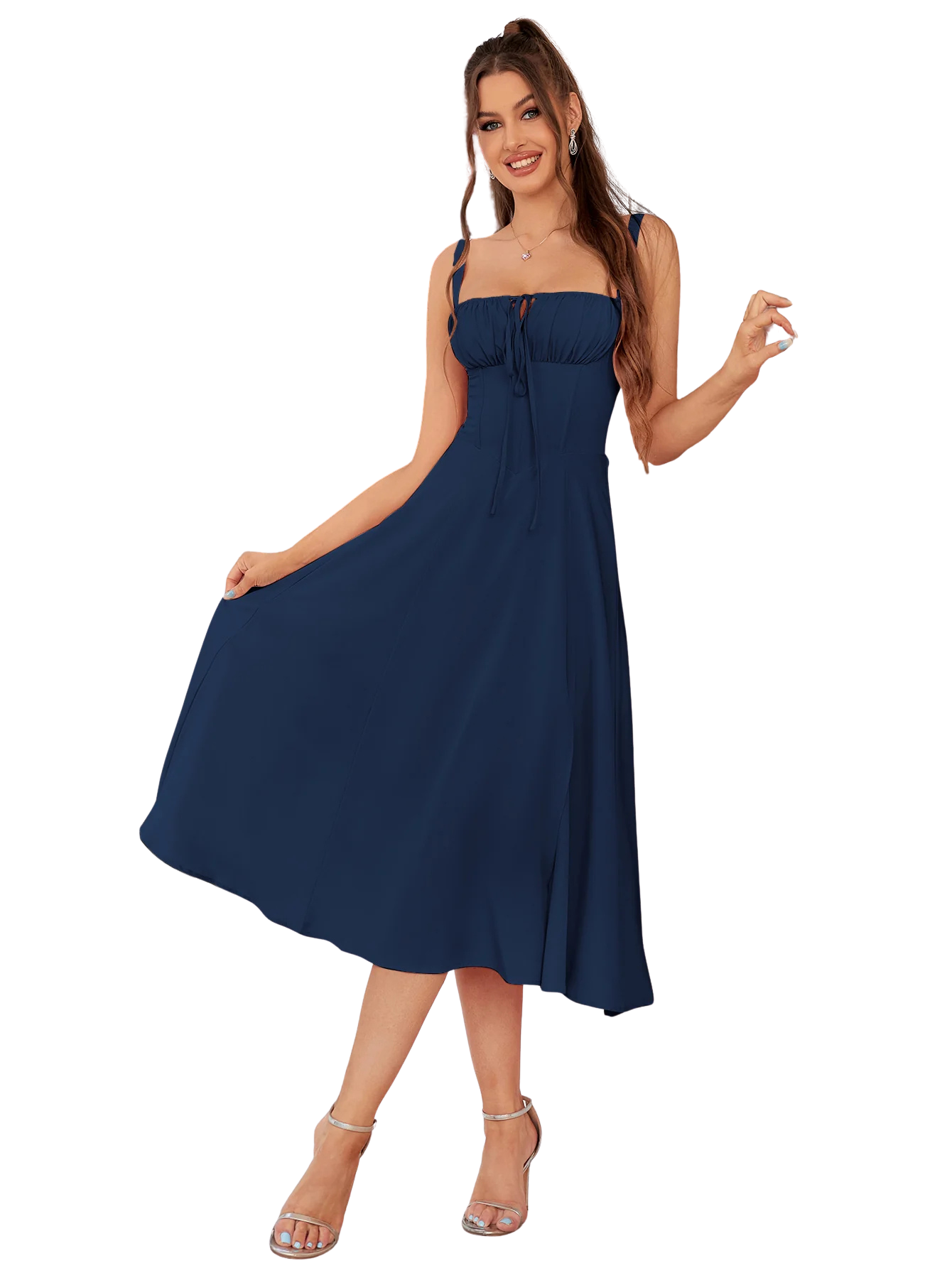 Amelia™ Ruched Bust Split Thigh Midi Dress