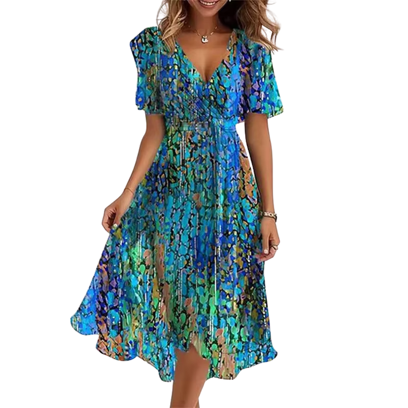 Anna™ Blue Short Sleeve Midi Dress