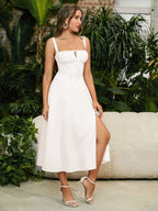 Amelia™ Ruched Bust Split Thigh Midi Dress