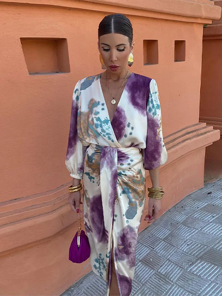 Cecilia™ Elegant Floral Wrap Midi Dress