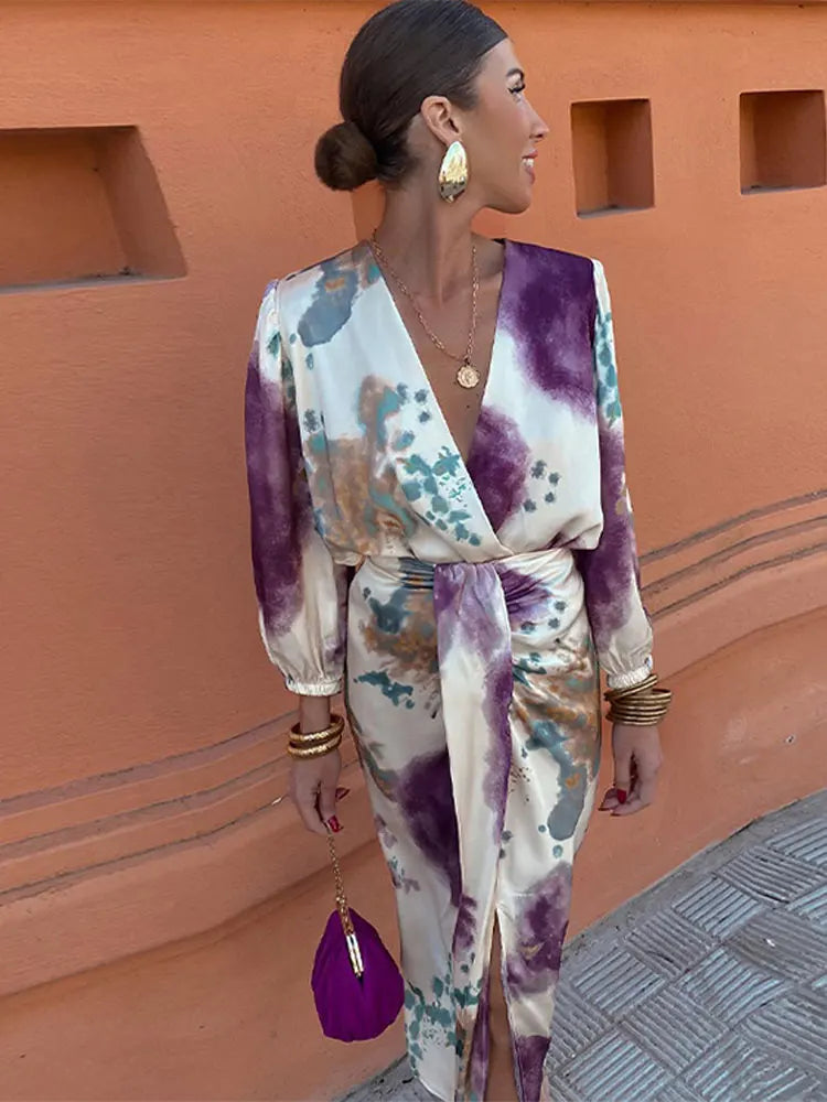 Cecilia™ Elegant Floral Wrap Midi Dress