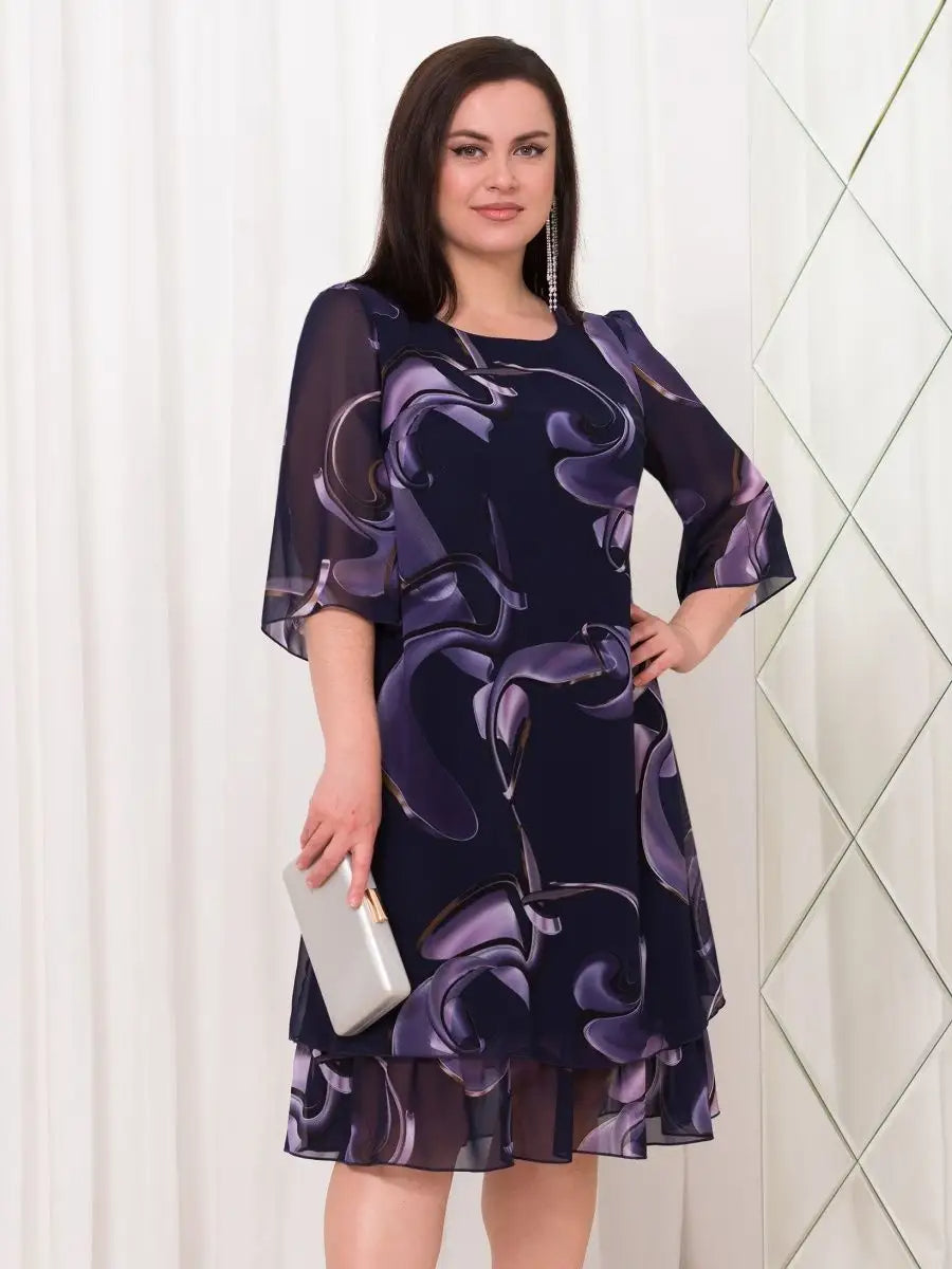 Evelyn™ Midnight Swirl Chiffon Midi Dress